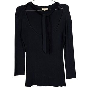 L'AGENCE Black Ribbed Knit Tie Neck Long Sleeve Sweater Top Size XS Revolve